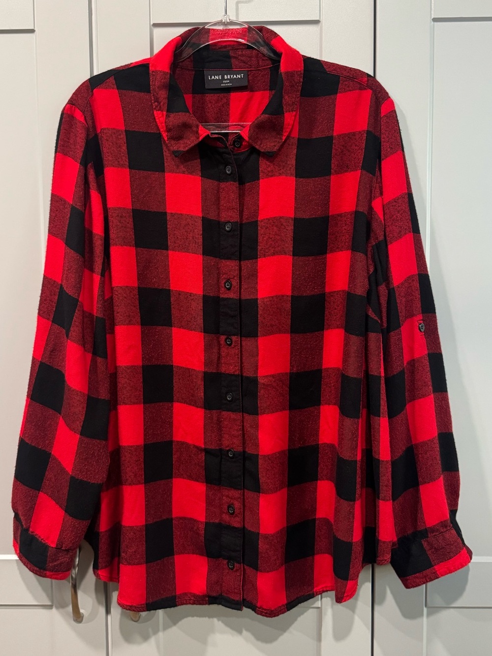 Lane Bryant Red and Black Plaid Button-Down Shirt